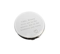 Personalised Memento Company Women's Personalised Heart Round Compact Mirror in Metallic Silver Personalised Memento Company Metallic Silver