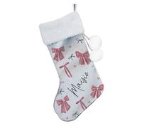Personalised Memento Company Women's Personalised Pink Bow Christmas Stocking in Grey Personalised Memento Company Grey