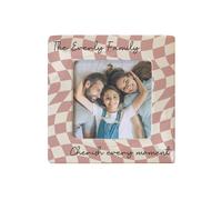 Personalised Memento Company Women's Personalised Pink Checkerboard Ceramic 4x4 Frame in Beige Personalised Memento Company Beige