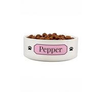 Personalised Memento Company Women's Personalised Pink Plaque 14cm Medium Pet Bowl in White Personalised Memento Company White