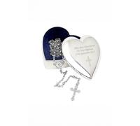 Personalised Memento Company Women's Personalised Rosary Beads & Cross Heart Trinket Box in Silver Personalised Memento Company Silver