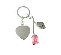Personalised Memento Company Women's Personalised Silver Plated Swirls & Hearts Pink Rose Keyring in Metallic Silver Personalised Memento Company Metallic Silver