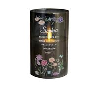 Personalised Memento Company Women's Personalised Wild Flowers Smoked Glass LED Candle in Black Personalised Memento Company Black