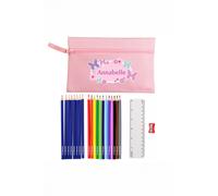Personalised Memento Company Women's Pink Butterfly Pencil Case with Personalised Pencils & Crayons Personalised Memento Company Pink