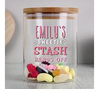 Personalised Memento Custom Sweetie Stash Glass Jar with Bamboo Lid - For Birthday, Thank You, Wedding, Christmas