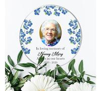 Personalised Memorial Acrylic Grave Stakes - Custom Plaque for Loved Ones Heartwarming Memorial Tribute for Ground Placement (Blue Flowers)