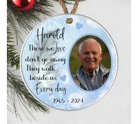 Personalised Memorial Bauble with Custom Photo - 'Those We Love Don't Go Away' Keepsake Ornament with Photo (Blue, Acrylic Indoor & Outdoor Use 9cm x 9cm)