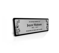 Personalised Memorial Bench Plaque | Engraved Forget-Me-Not Flower Design | Size: Large or Medium | Brushed Silver or Brushed Gold with Black Engraved Finish