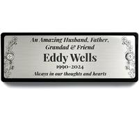 Personalised Memorial Bench Plaque | Engraved Forget-Me-Not Flower Design | Size: Large or Medium | Brushed Silver or Brushed Gold with Black Engraved Finish