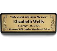 Personalised Memorial Bench Plaque | Engraved Forget-Me-Not Flower Design | Size: Large or Medium | Brushed Silver or Brushed Gold with Black Engraved Finish