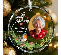 Personalised Memorial Christmas Bauble, Christmas Baubles Ornaments Tree Decorations, In Loving Memory Xmas Ornament for Your Loved Ones (Memorial-3, Round)