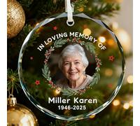 Personalised Memorial Christmas Bauble, Christmas Baubles Ornaments Tree Decorations, In Loving Memory Xmas Ornament for Your Loved Ones (Memorial-2, Round)