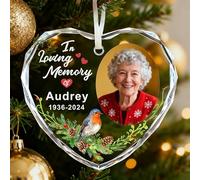 Personalised Memorial Christmas Bauble, Christmas Baubles Ornaments Tree Decorations, In Loving Memory Xmas Ornament for Your Loved Ones (Memorial-3, Heart)