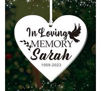 Personalised Memorial Christmas Tree Decorations Remembrance Christmas Baubles Ornaments Gifts Custom White Acrylic Xmas Tree Decorations with Any Name for Remember Lost Loved Ones(Heart 1)