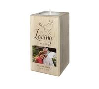 Personalised Memorial Dove Wooden Photo Tea Light Holder - Custom Message | Sympathy Gift, Remembrance | 10cm H x 5.5cm W x 5.5cm D