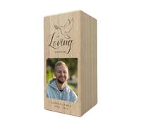 Personalised Memorial Dove Wooden Photo Tea Light Holder - Custom Message | Sympathy Gift, Remembrance | 13cm H x 5.5cm W x 5.5cm D