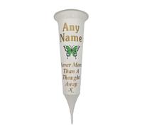 Personalised Memorial Grave Vase, White with Butterfly Design, Never More Than A Thought Away, (Green)