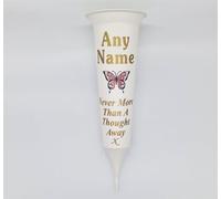Personalised Memorial Grave Vase, White with Butterfly Design, Never More Than A Thought Away, (Pink)