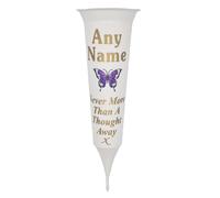Personalised Memorial Grave Vase, White with Butterfly Design, Never More Than A Thought Away, (Purple)