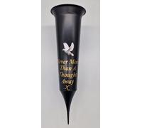 Personalised Memorial Graveside Flower Vase, Black with Gold Text, 'Never More Than A Thought Away' (Any Name - Customisable)