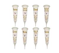 Personalised Memorial Graveside Flower Vase, White with Gold Text, 'Never More Than A Thought Away'