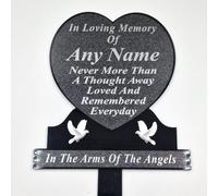 Personalised Memorial Heart Plaque with Ground Stake, 26x23cm (Silver - In the Arms of the Angels)