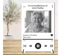 Personalised Memorial Music Plaque - In Loving Memory - Photo, Song & Name Tribute - Funeral Remembrance Photo Frame Bereavement Keepsake Gift with Stands (MDF Wood, A5 - 21cm x 15cm, Unframed)