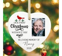 Personalised Memorial Ornament | Our First Christmas Without You Heart-Shaped Ceramic Bauble Keepsake with Photo | In Loving Memory Gift for Family or Friends Sympathy Ornament