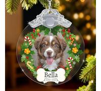 Personalised Memorial Pet Glass Baubles - Custom Photo Christmas Baubles, Dog Forever in Our Hearts Tribute Gift for Dog Lovers, Pet Loss Remembrance Christmas Tree Decor