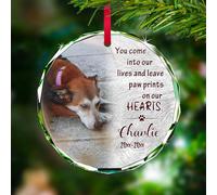 Personalised Memorial Pet Glass Ornament - Custom Picture Christmas Ornaments, Dog Forever in Our Hearts Hanging Ornament Xmas Tree Decor for Dog Lovers