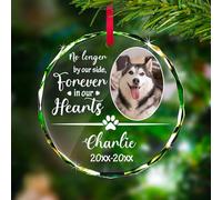 Personalised Memorial Pet Glass Ornament - Custom Picture Christmas Ornaments, Dog Forever in Our Hearts Hanging Ornament Xmas Tree Decor for Dog Lovers