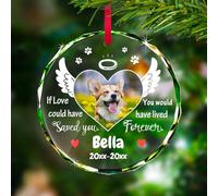 Personalised Memorial Pet Glass Ornament - Custom Picture Christmas Ornaments, Dog Forever in Our Hearts Hanging Ornament Xmas Tree Decor for Dog Lovers