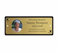 Personalised Memorial Photo Bench Plaque, Engraved Bench Plaques, Engraved Tree Sign, Gold, Silver, Weatherproof, Grave Rememberance, 5 Sizes (Gold)