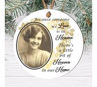 Personalised Memorial Photo Christmas Bauble - In Loving Memory Customised Bauble with Photo - Memory Keepsake (Because Someone We Love, Mdf Wood Indoor Use Only 9cm x 9cm)