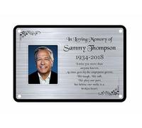 Personalised Memorial Photo Plaque, 6x4 Engraved Bench Plaques, Engraved Tree Sign, Silver, Weatherproof, Grave Rememberance, 5 Sizes (Silver)