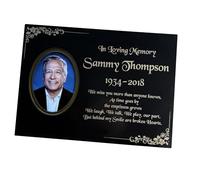 Personalised Memorial Photo Plaque, Engraved 29x21cm, Gold Lettering, Gold, Grave Marker, Weatherproof, Crematorium, Alternative to granite, Satin Black, 3 Sizes