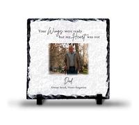 Personalised Memorial Photo Slate - Custom Photo & Text - “Wings Were Ready But My Heart Was Not” - With Stand S-M18