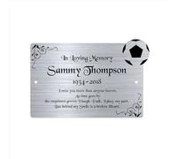 Personalised Memorial Plaque, 6x4 Engraved Bench Plaques, Engraved Tree Sign, Silver, Weatherproof, Grave, in memory of a loved one (Silver Football)