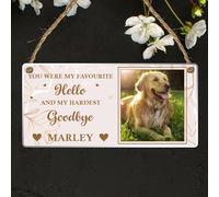 Personalised Memorial Plaque - Custom Pet Loss Sign with Photo and Message, Wall Hanging for Remembrance, Acrylic Indoor & Outdoor Use (19cm x 9cm, Beige)