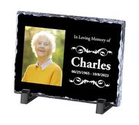 Personalised Memorial Plaque, Custom Rock Slate Frame with Photo Text, Customised Memorial Gifts for Loss of Loved One, Cemetery Decorations for Grave