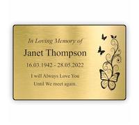 Personalised Memorial Plaque | Engraved Grave Marker | Garden Tribute | Gold-Silver-Copper | Custom Remembrance Sign Butterfly 03 Design | 6" x 4" (150 x 100mm)