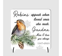 Personalised Memorial Plaque - "Robins Appear When Loved Ones Are Near" - Custom Message Memorial Keepsake for Loss of Grandma or Loved One - Thoughtful Bereavement Gift (Mdf Wood Indoor Use Only)