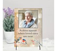 Personalised Memorial Plaque - 'Robins Appear When Loved Ones Are Near' - Custom Photo Tribute Plaque - Comforting Keepsake for Remembering Loved Ones (Mdf Wood Indoor Use Only)