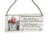 Personalised Memorial Plaque with Photo Frame - "Those We Love Don't Go Away" Tribute Sign - Beautiful Bereavement and Remembrance Gift for Honouring Loved Ones (White, Acrylic Indoor & Outdoor Use)