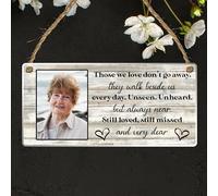 Personalised Memorial Plaque with Photo Frame - "Those We Love Don't Go Away" Tribute Sign - Beautiful Bereavement and Remembrance Gift for Honouring Loved Ones (Beige, Acrylic Indoor & Outdoor Use)