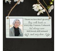 Personalised Memorial Plaque with Photo Frame - "Those We Love Don't Go Away" Tribute Sign - Beautiful Bereavement and Remembrance Gift for Honouring Loved Ones (Mint, Acrylic Indoor & Outdoor Use)