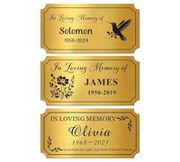 Personalised Memorial Plaques Engraved Plaques 2x4in Custom Memorial Gift Bench Plaque Brass Plaque for Urns Personalised Name Plate with Adhesive Backing (Gold, 2x4 in)