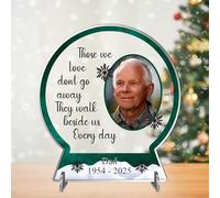 Personalised Memorial Snowglobe Photo 2D Plaque - Acrylic Freestanding Remembrance Ornament with Custom Name & Dates in 5 Colours for Loved Ones In Heaven (Green)