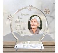 Personalised Memorial Snowglobe Photo 2D Plaque - Acrylic Freestanding Remembrance Ornament with Custom Name & Dates in 5 Colours for Loved Ones In Heaven (Taupe)