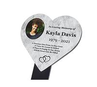 Personalised Memorial Stake, Heart Shaped, Grave Marker - add your own photo and text (Marble Effect)